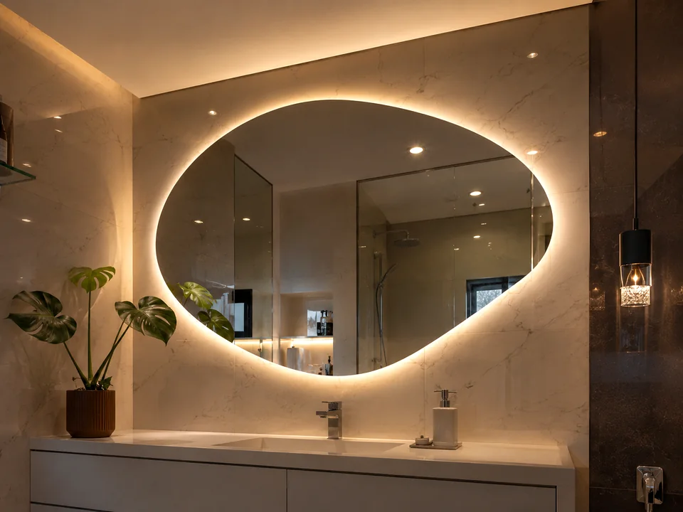 Modelo com iluminação indireta e vidro de alto padrão